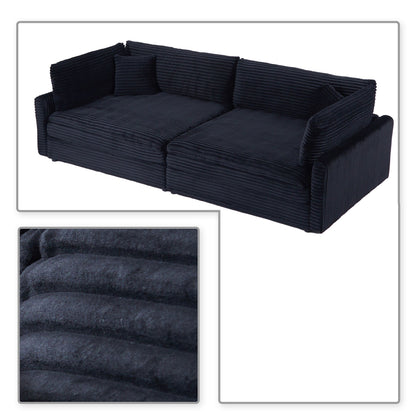 Classic Stylish Corduroy Fabric Upholstered Three-Seater Sofa with Two Throw Pillows