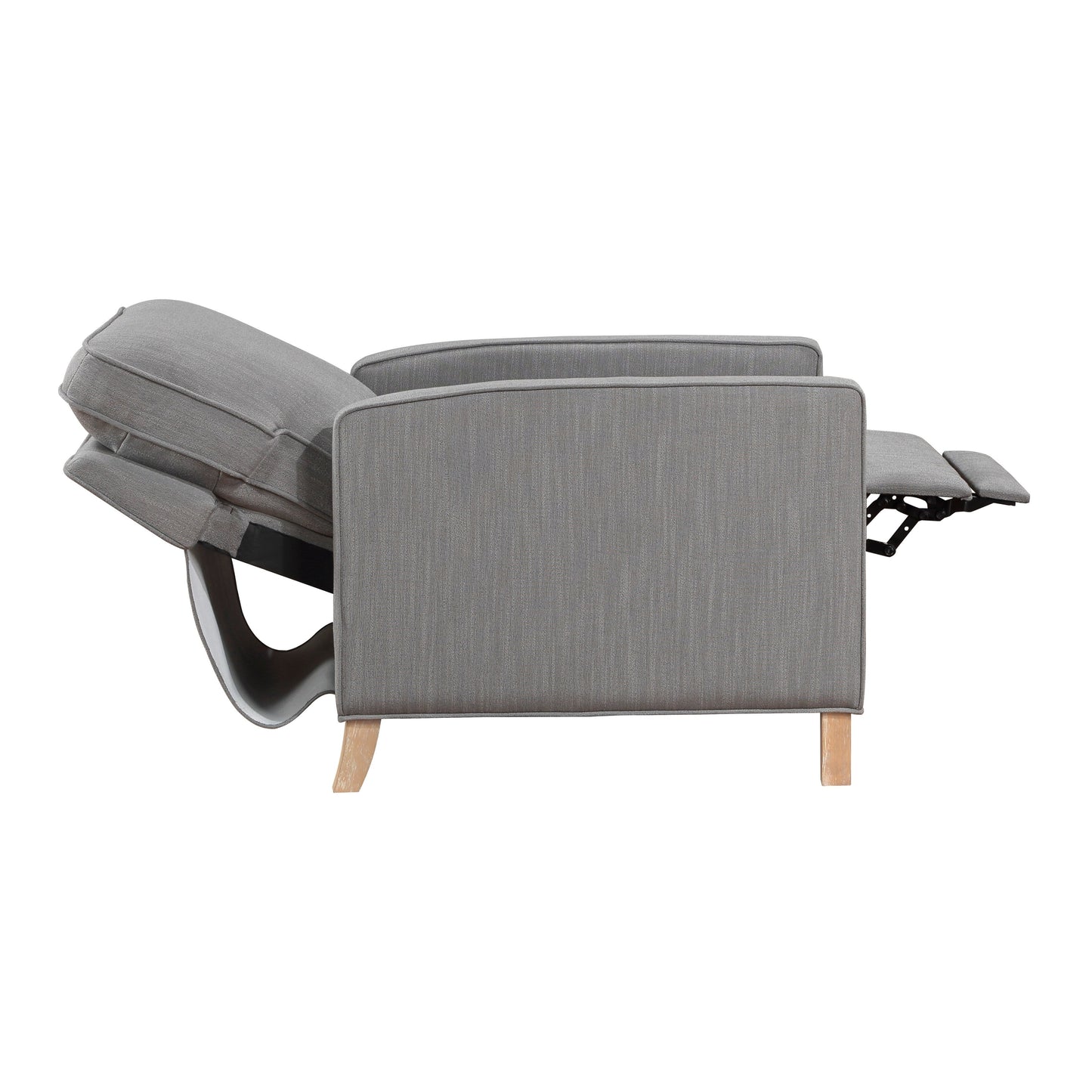 Classic Traditional Push Back Reclining Chair Gray Fabric Upholstery Cushion Seat Solid Wood Furniture 1pc