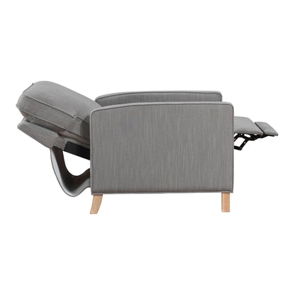 Classic Traditional Push Back Reclining Chair Gray Fabric Upholstery Cushion Seat Solid Wood Furniture 1pc