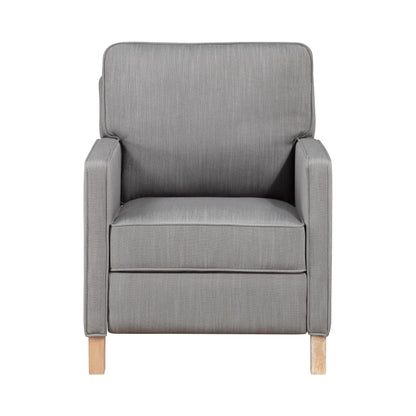 Classic Traditional Push Back Reclining Chair Gray Fabric Upholstery Cushion Seat Solid Wood Furniture 1pc