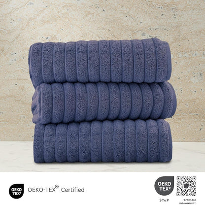 Classic Turkish Towels Cotton Bath Sheets Set & Oversized Ribbed Towels, Ultra-Soft & Absorbent & Set of 3 - 40x65