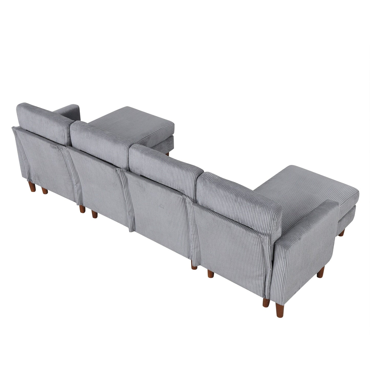 Classic U-Shaped 4-Seat Sectional Sofa with Removable Cushions and Solid Wood Legs for Living Room Study