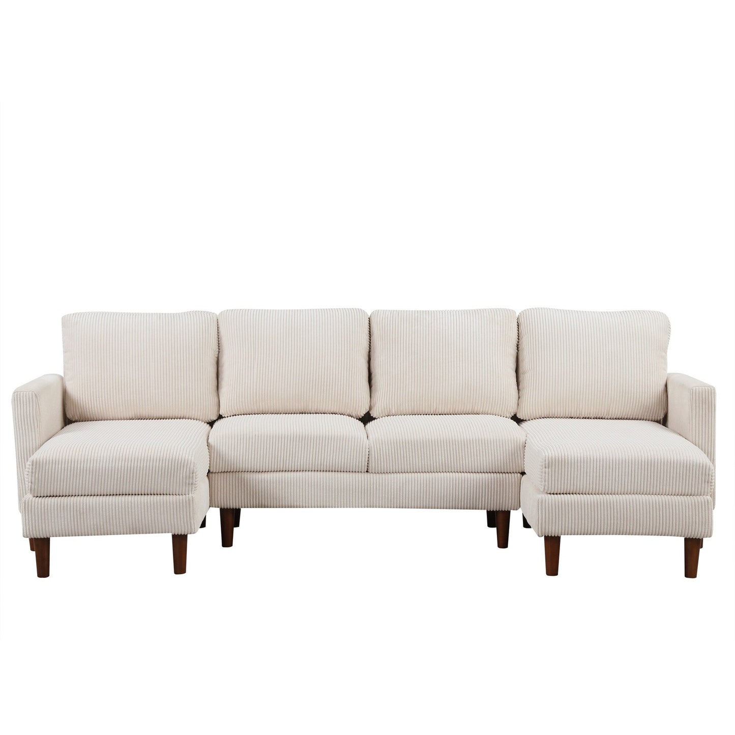 Classic U-Shaped 4-Seat Sectional Sofa with Removable Cushions and Solid Wood Legs for Living Room Study