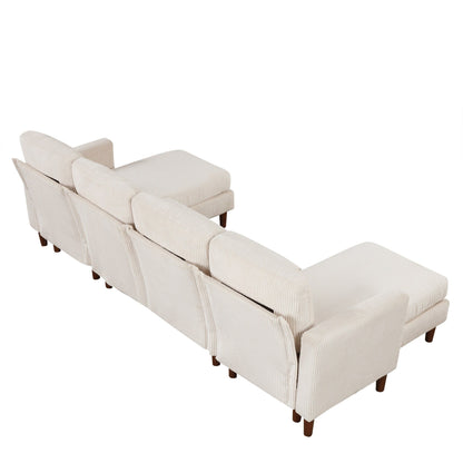Classic U-Shaped 4-Seat Sectional Sofa with Removable Cushions and Solid Wood Legs for Living Room Study