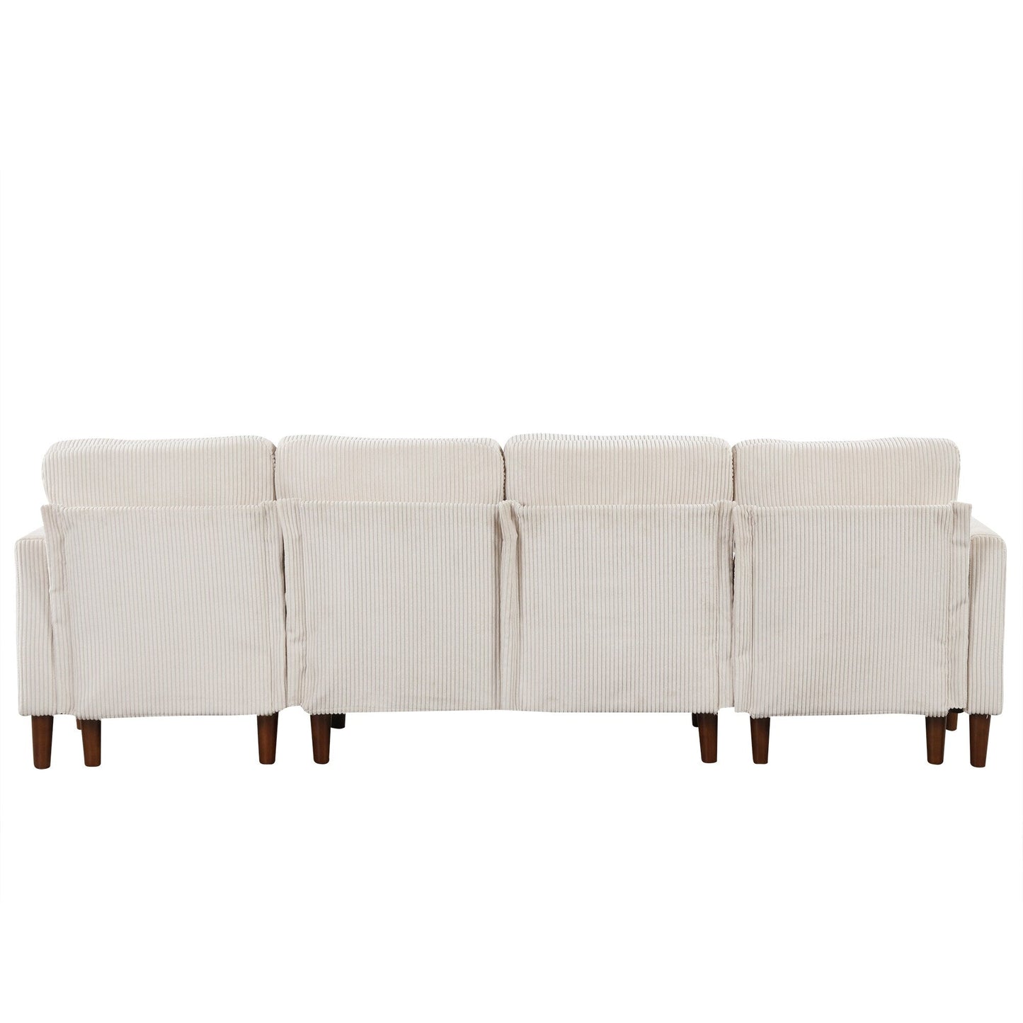 Classic U-Shaped 4-Seat Sectional Sofa with Removable Cushions and Solid Wood Legs for Living Room Study