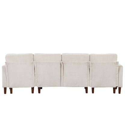 Classic U-Shaped 4-Seat Sectional Sofa with Removable Cushions and Solid Wood Legs for Living Room Study