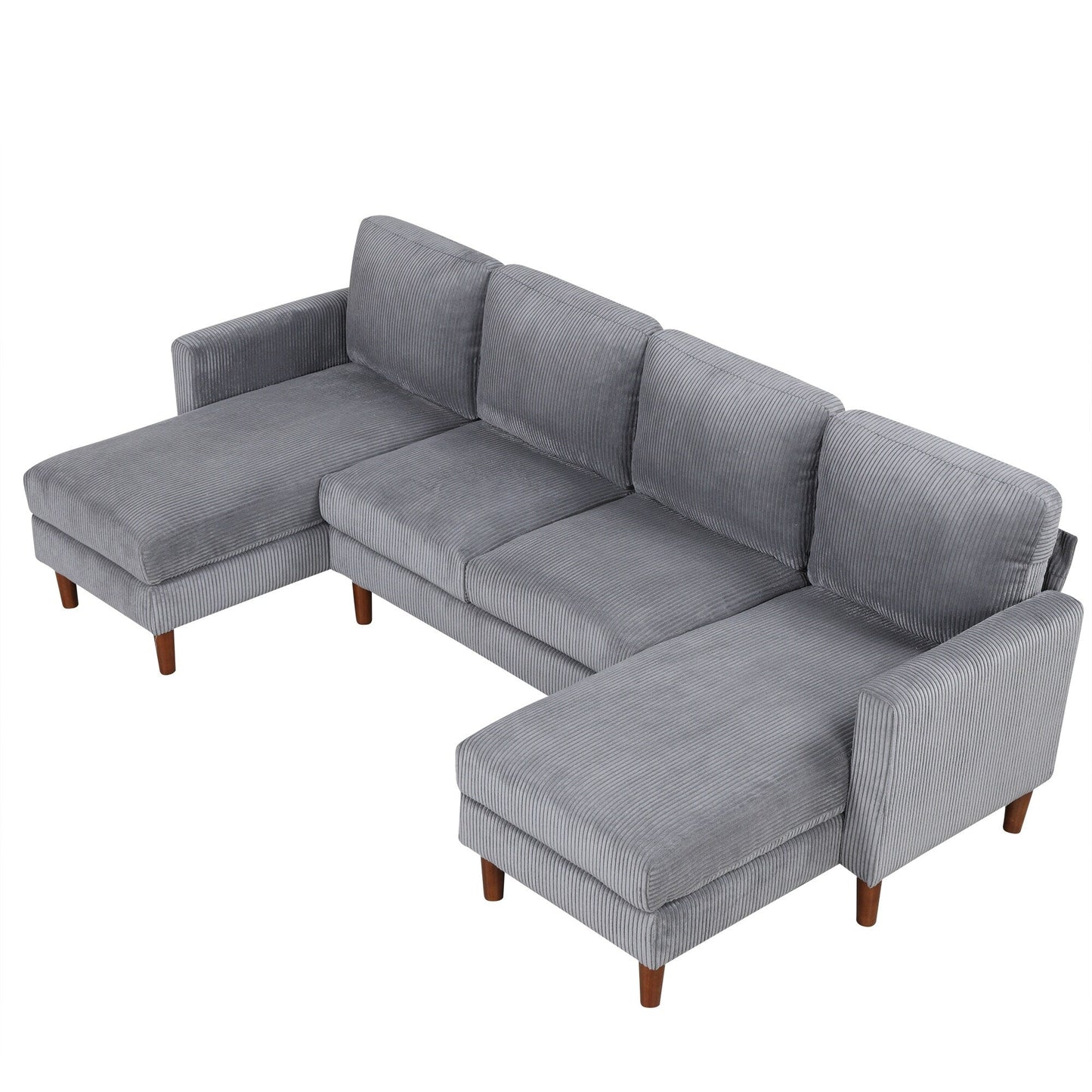 Classic U-Shaped 4-Seat Sectional Sofa with Removable Cushions and Solid Wood Legs for Living Room Study
