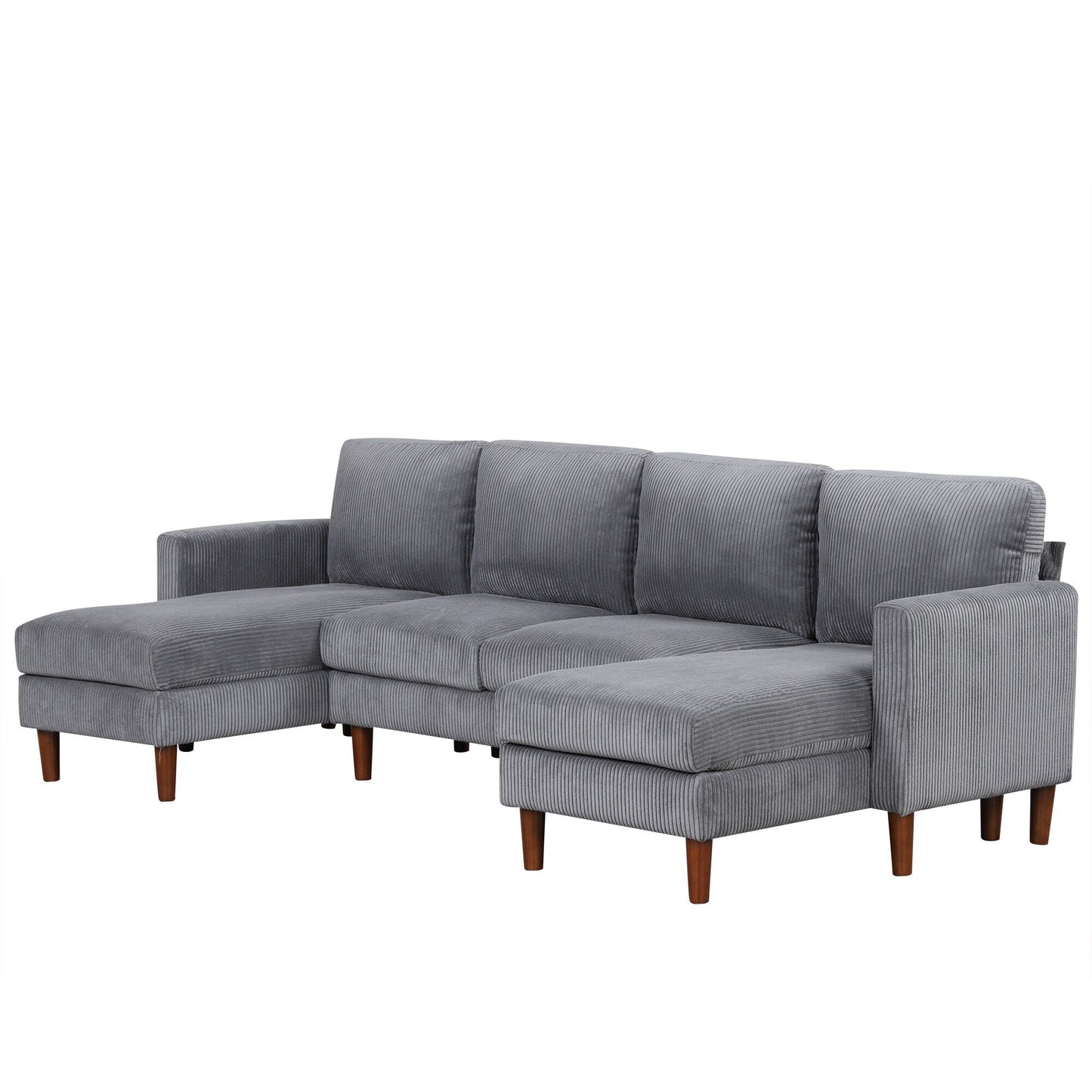 Classic U-Shaped 4-Seat Sectional Sofa with Removable Cushions and Solid Wood Legs for Living Room Study