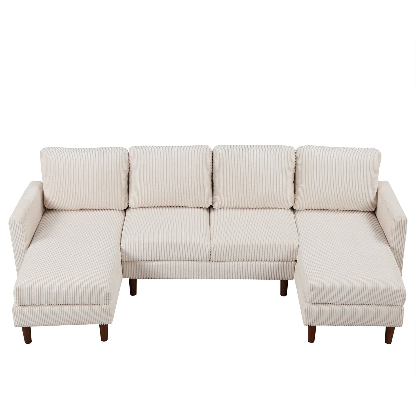 Classic U-Shaped 4-Seat Sectional Sofa with Removable Cushions and Solid Wood Legs for Living Room Study