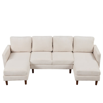 Classic U-Shaped 4-Seat Sectional Sofa with Removable Cushions and Solid Wood Legs for Living Room Study