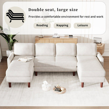 Classic U-Shaped 4-Seat Sectional Sofa with Removable Cushions and Solid Wood Legs for Living Room Study