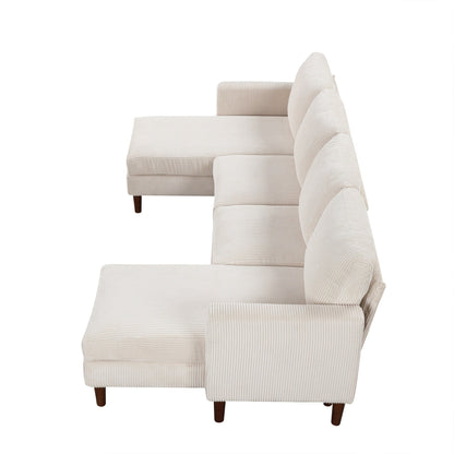 Classic U-Shaped 4-Seat Sectional Sofa with Removable Cushions and Solid Wood Legs for Living Room Study