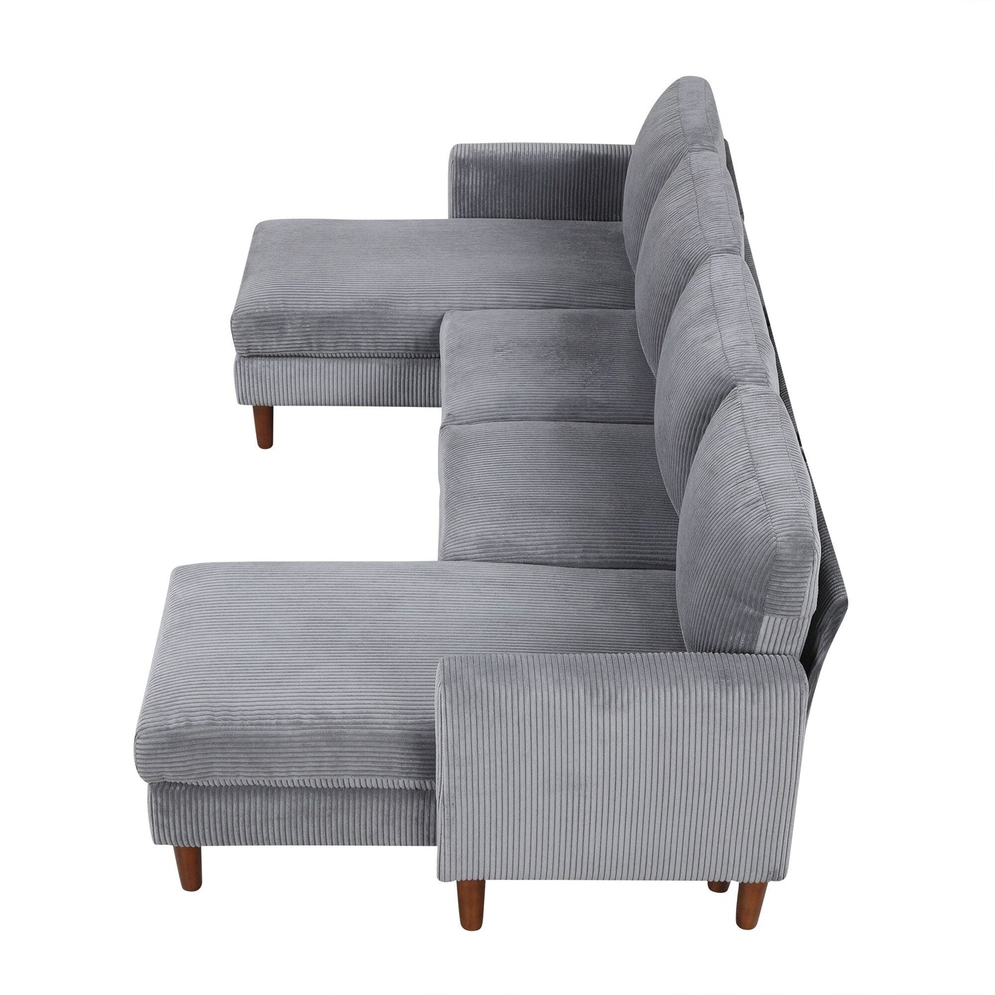 Classic U-Shaped 4-Seat Sectional Sofa with Removable Cushions and Solid Wood Legs for Living Room Study