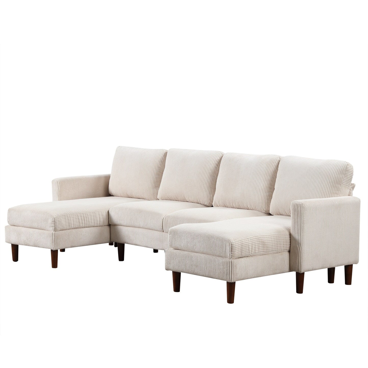 Classic U-Shaped 4-Seat Sectional Sofa with Removable Cushions and Solid Wood Legs for Living Room Study