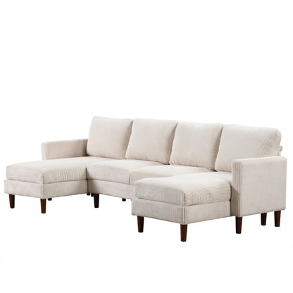 Classic U-Shaped 4-Seat Sectional Sofa with Removable Cushions and Solid Wood Legs for Living Room Study