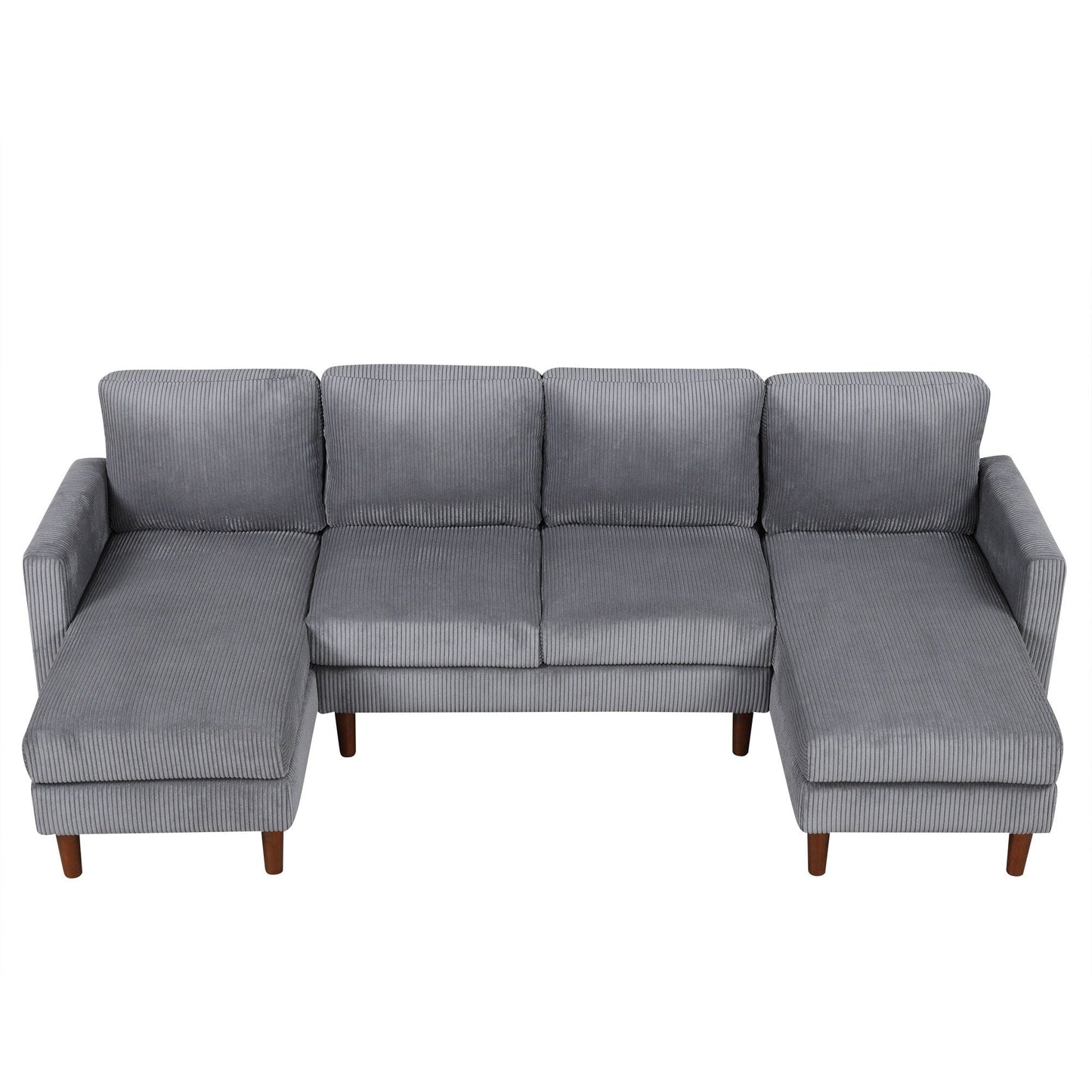 Classic U-Shaped 4-Seat Sectional Sofa with Removable Cushions and Solid Wood Legs for Living Room Study