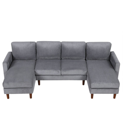 Classic U-Shaped 4-Seat Sectional Sofa with Removable Cushions and Solid Wood Legs for Living Room Study