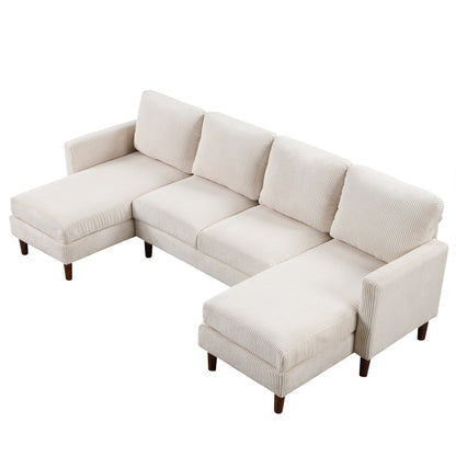 Classic U-Shaped 4-Seat Sectional Sofa with Removable Cushions and Solid Wood Legs for Living Room Study