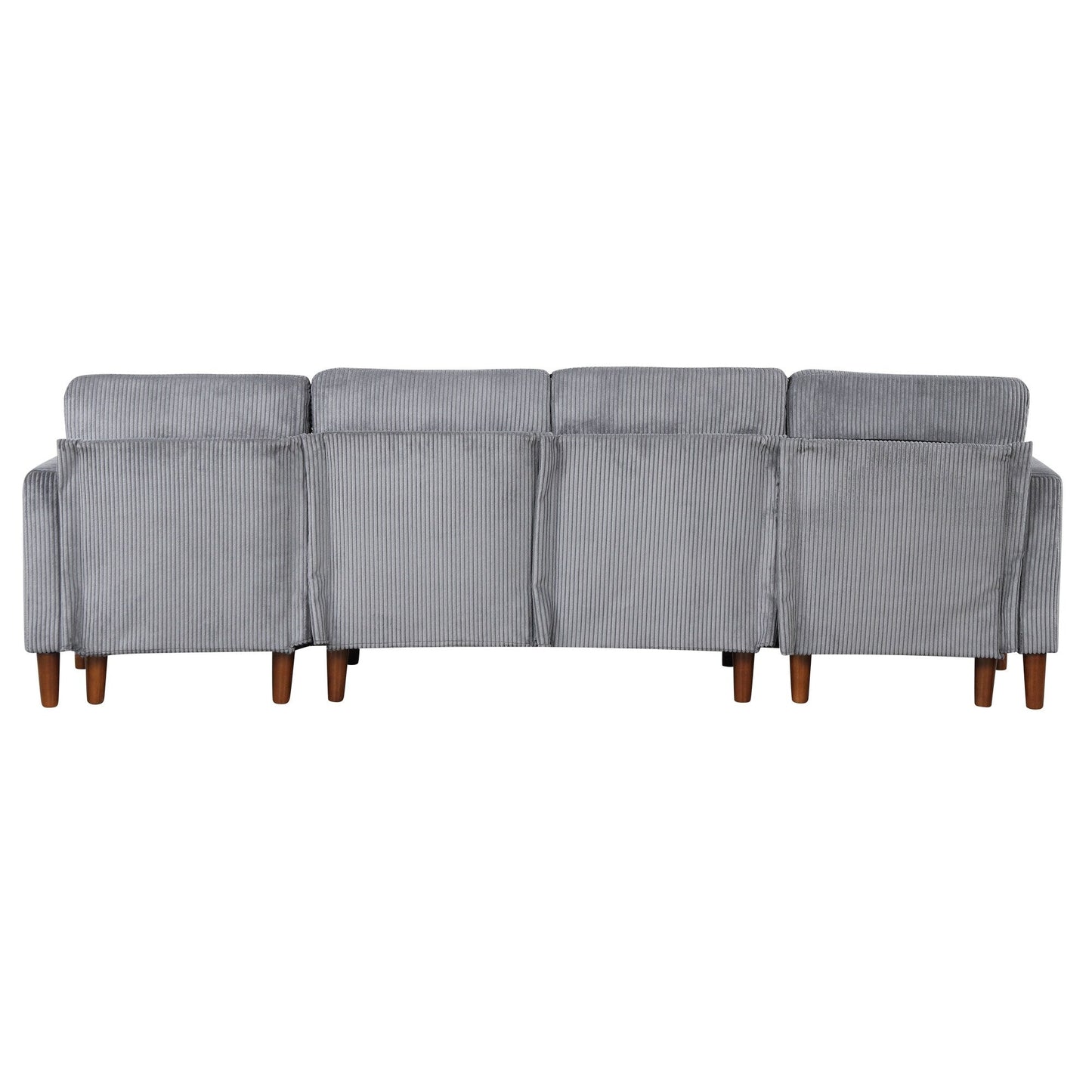 Classic U-Shaped 4-Seat Sectional Sofa with Removable Cushions and Solid Wood Legs for Living Room Study