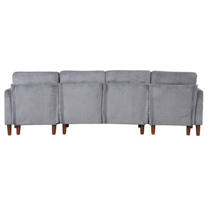 Classic U-Shaped 4-Seat Sectional Sofa with Removable Cushions and Solid Wood Legs for Living Room Study