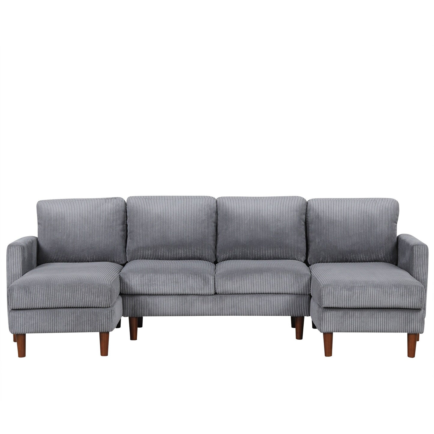 Classic U-Shaped 4-Seat Sectional Sofa with Removable Cushions and Solid Wood Legs for Living Room Study