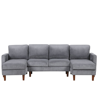 Classic U-Shaped 4-Seat Sectional Sofa with Removable Cushions and Solid Wood Legs for Living Room Study