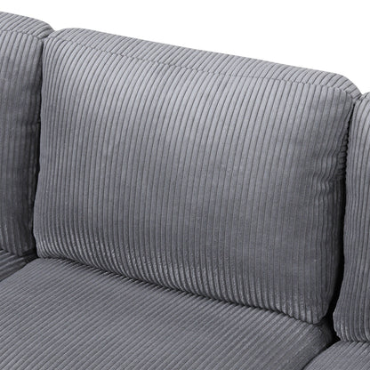 Classic U-Shaped 4-Seat Sectional Sofa with Removable Cushions and Solid Wood Legs for Living Room Study