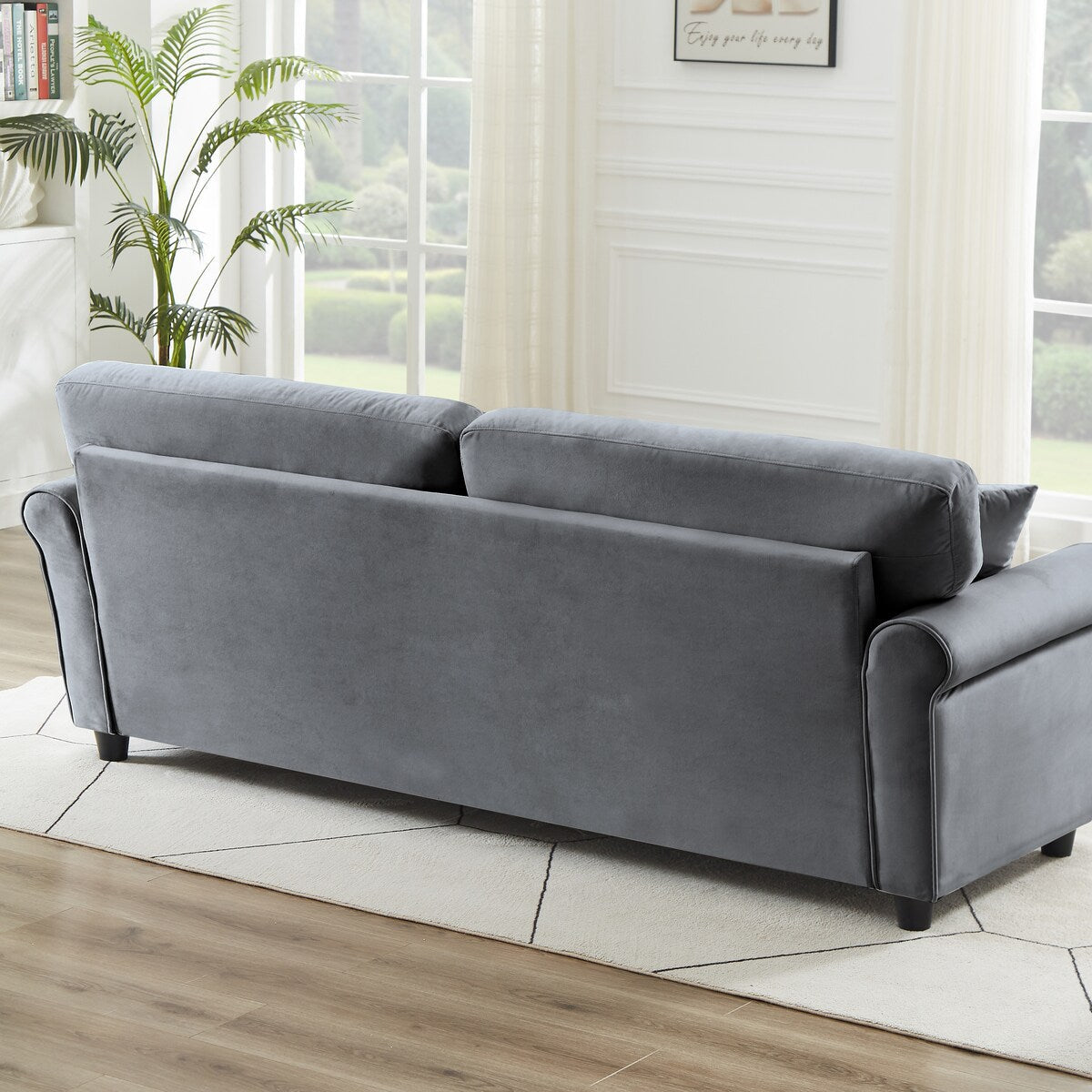 Classic Velvet Sofa Couch with Hardwood Frame, Upholstered Couch, Rounded Arms