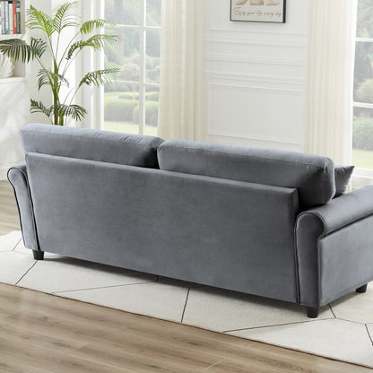 Classic Velvet Sofa Couch with Hardwood Frame, Upholstered Couch, Rounded Arms
