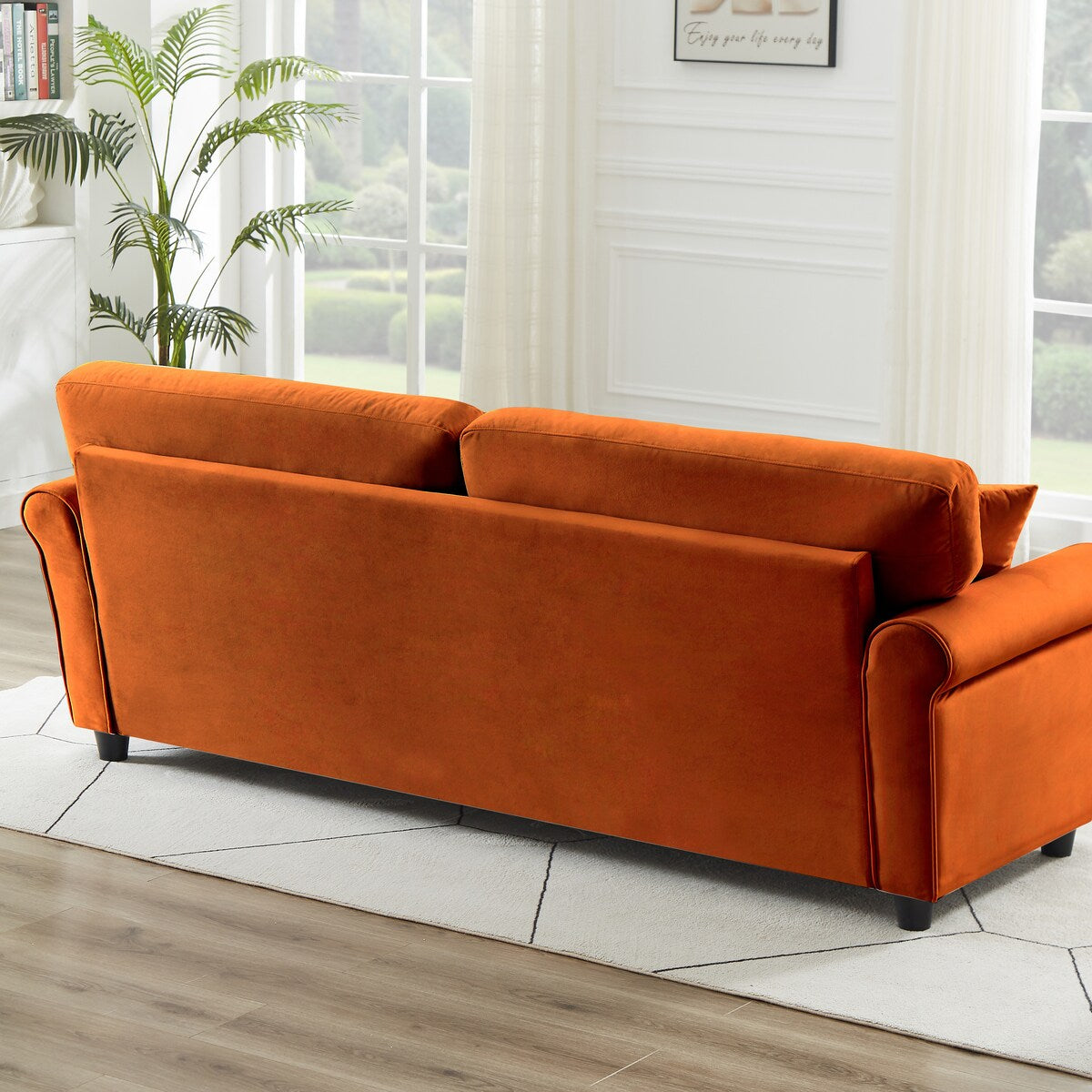 Classic Velvet Sofa Couch with Hardwood Frame, Upholstered Couch, Rounded Arms