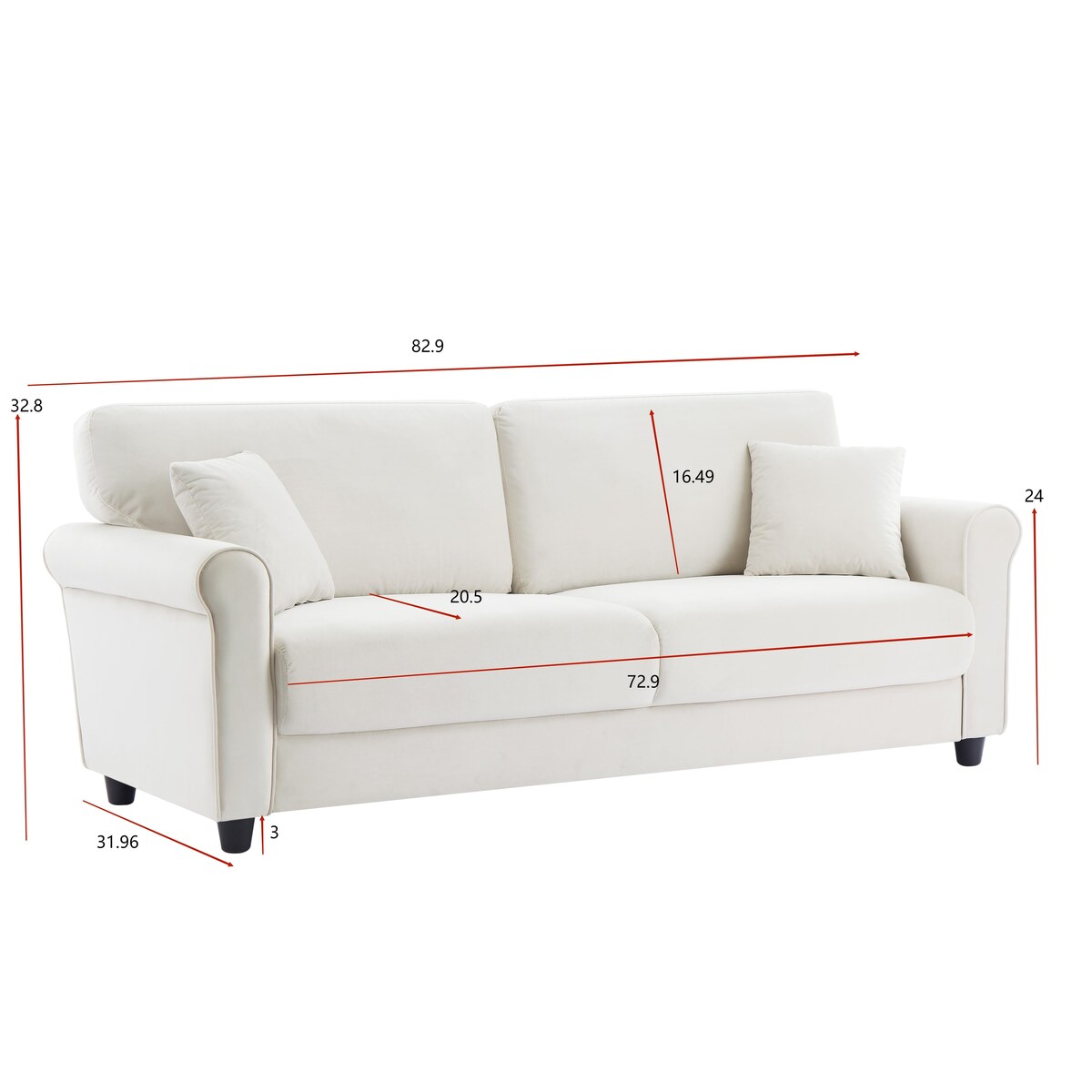 Classic Velvet Sofa Couch with Hardwood Frame, Upholstered Couch, Rounded Arms
