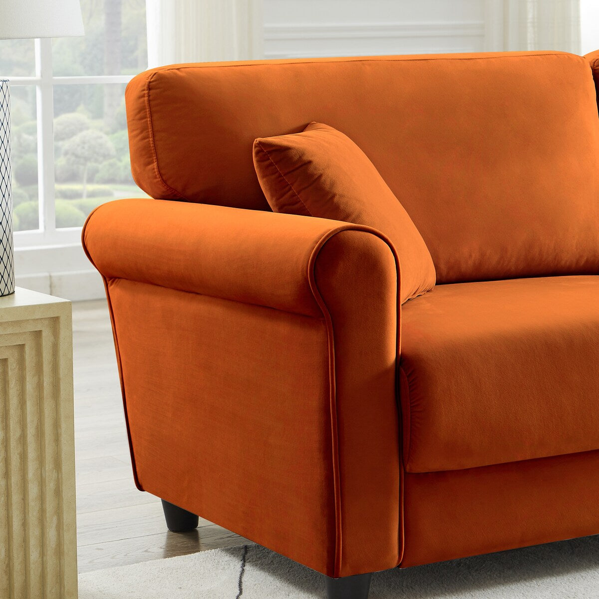 Classic Velvet Sofa Couch with Hardwood Frame, Upholstered Couch, Rounded Arms