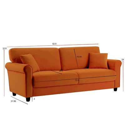 Classic Velvet Sofa Couch with Hardwood Frame, Upholstered Couch, Rounded Arms