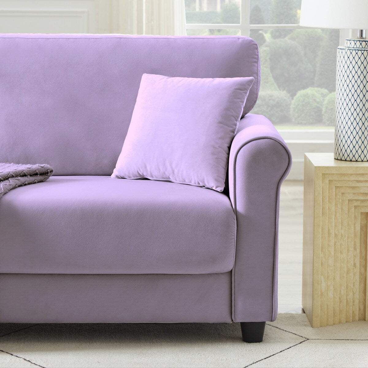 Classic Velvet Sofa Couch with Hardwood Frame, Upholstered Couch, Rounded Arms