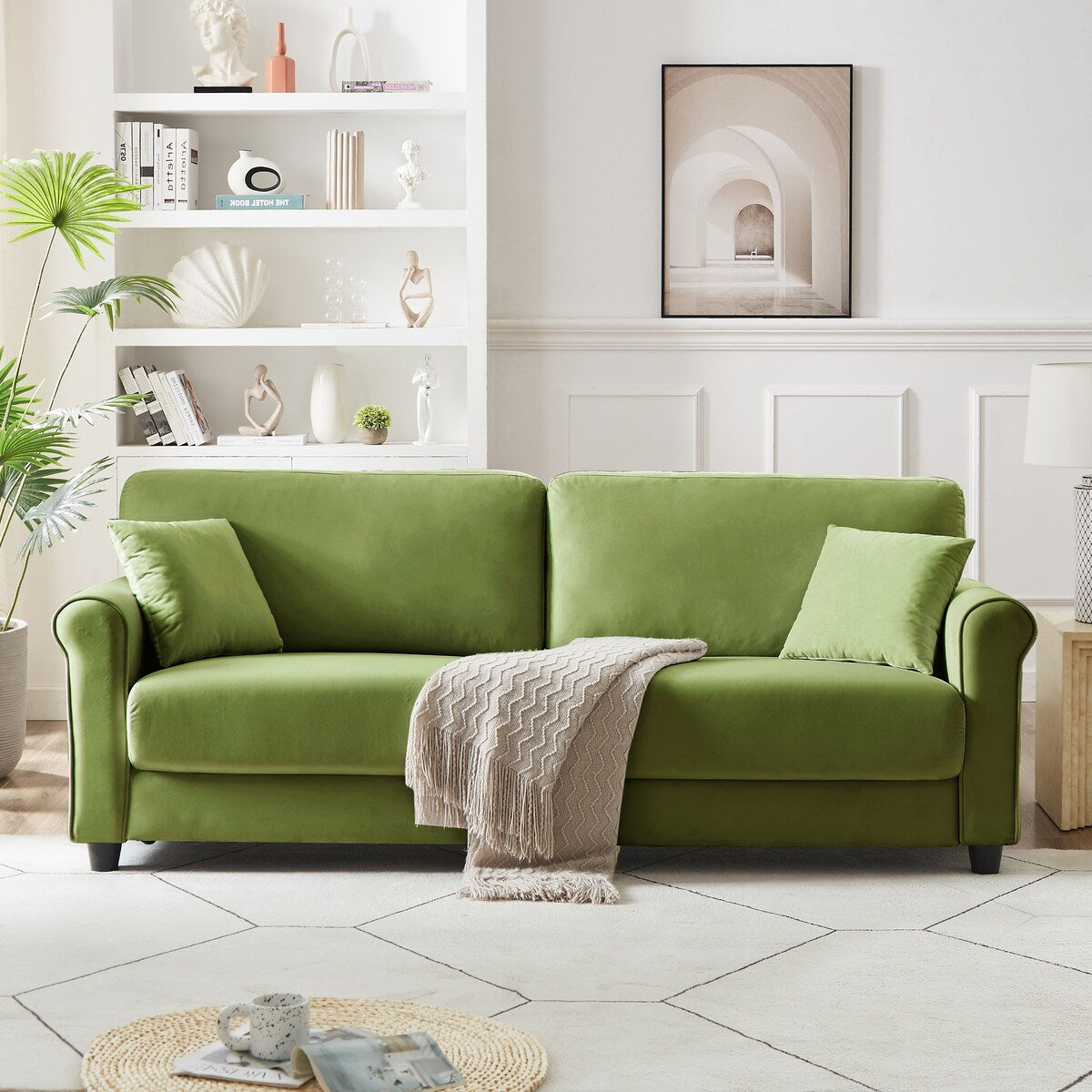 Classic Velvet Sofa Couch with Hardwood Frame, Upholstered Couch, Rounded Arms