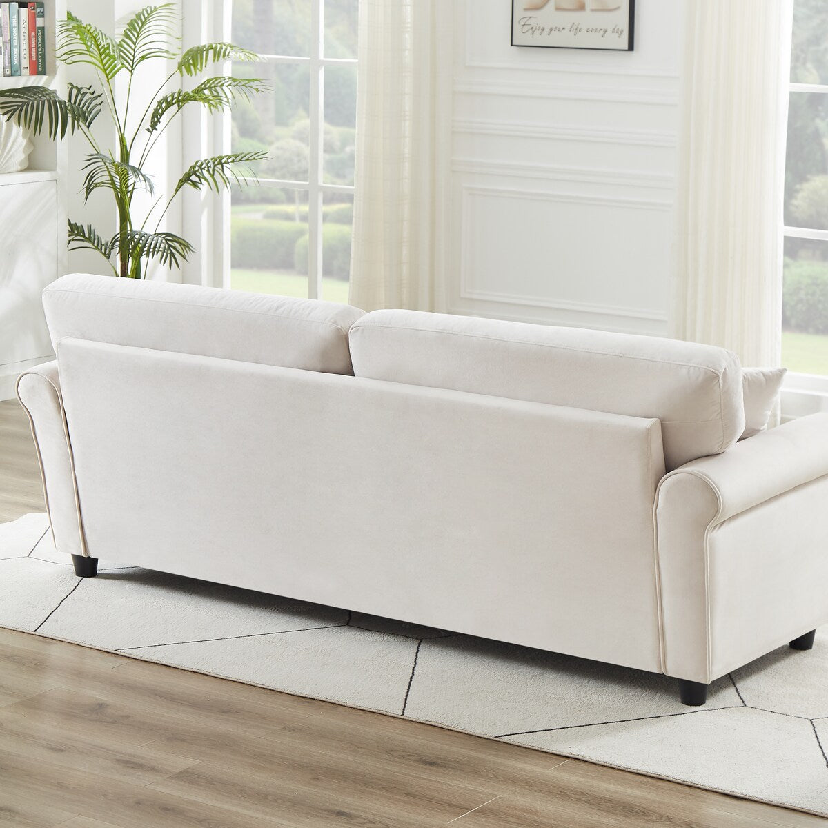 Classic Velvet Sofa Couch with Hardwood Frame, Upholstered Couch, Rounded Arms