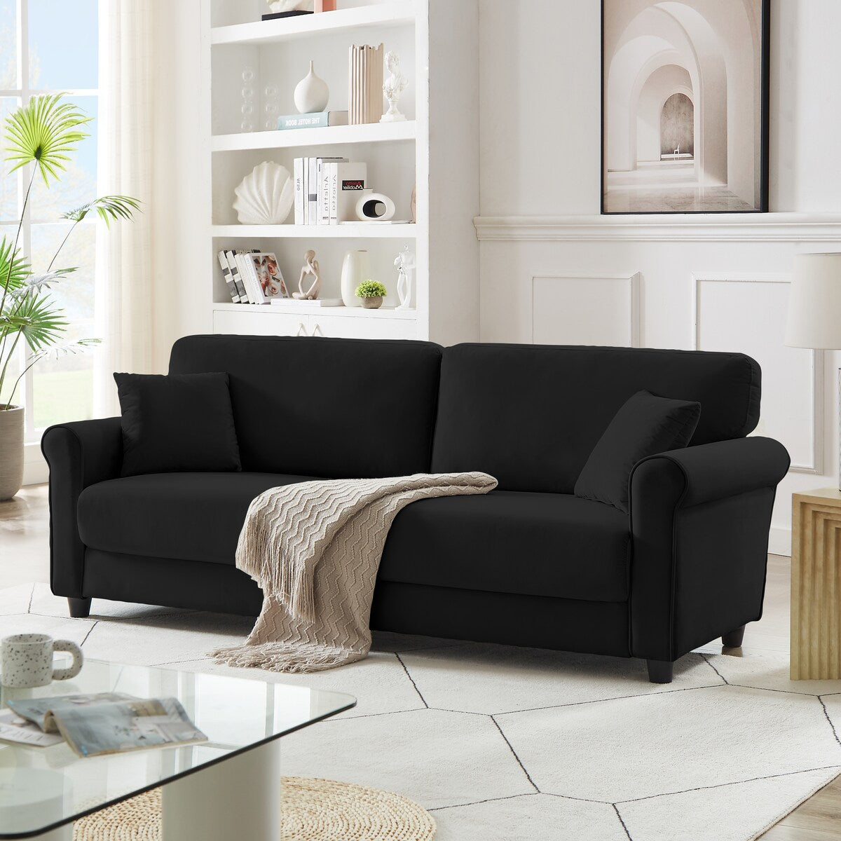 Classic Velvet Sofa Couch with Hardwood Frame, Upholstered Couch, Rounded Arms