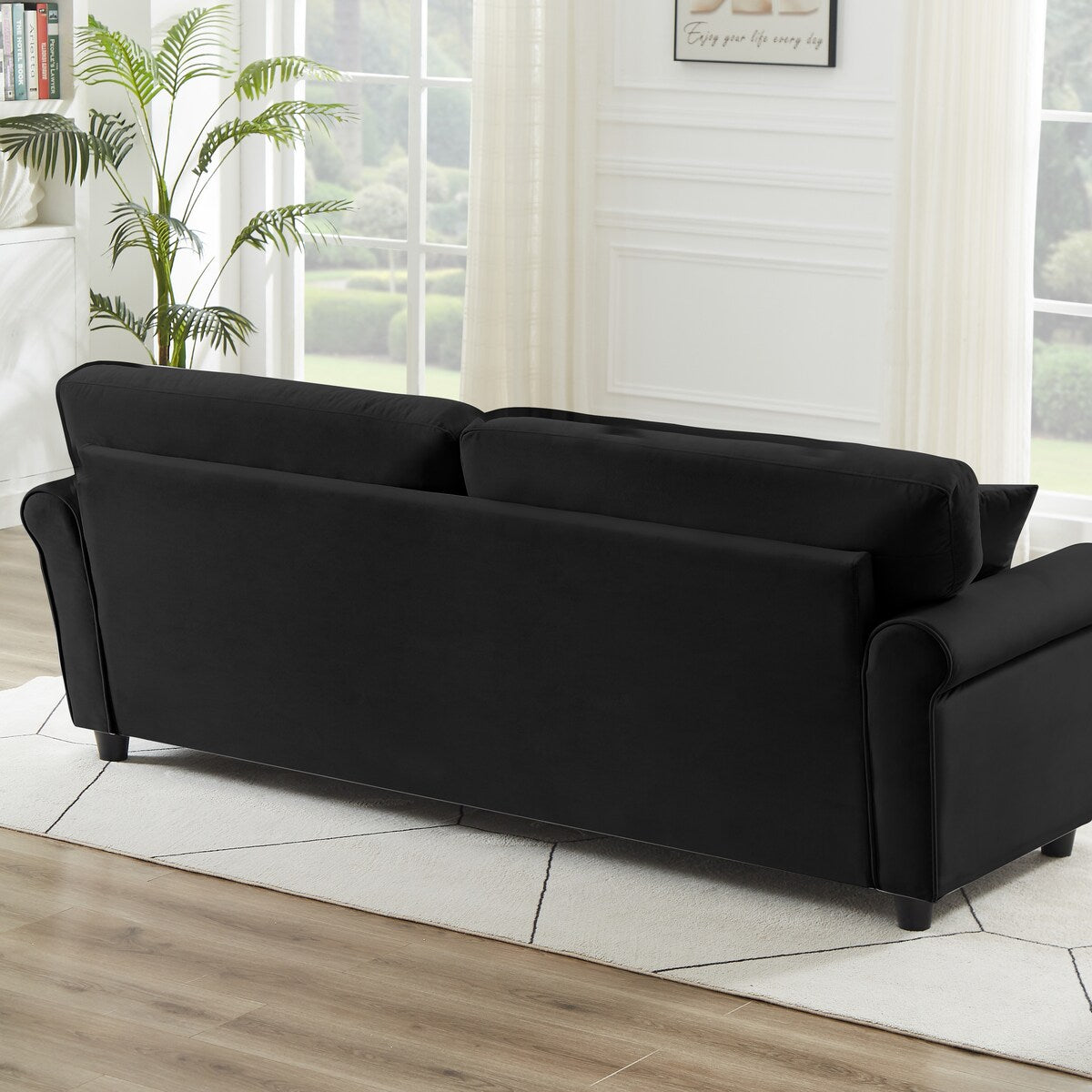 Classic Velvet Sofa Couch with Hardwood Frame, Upholstered Couch, Rounded Arms