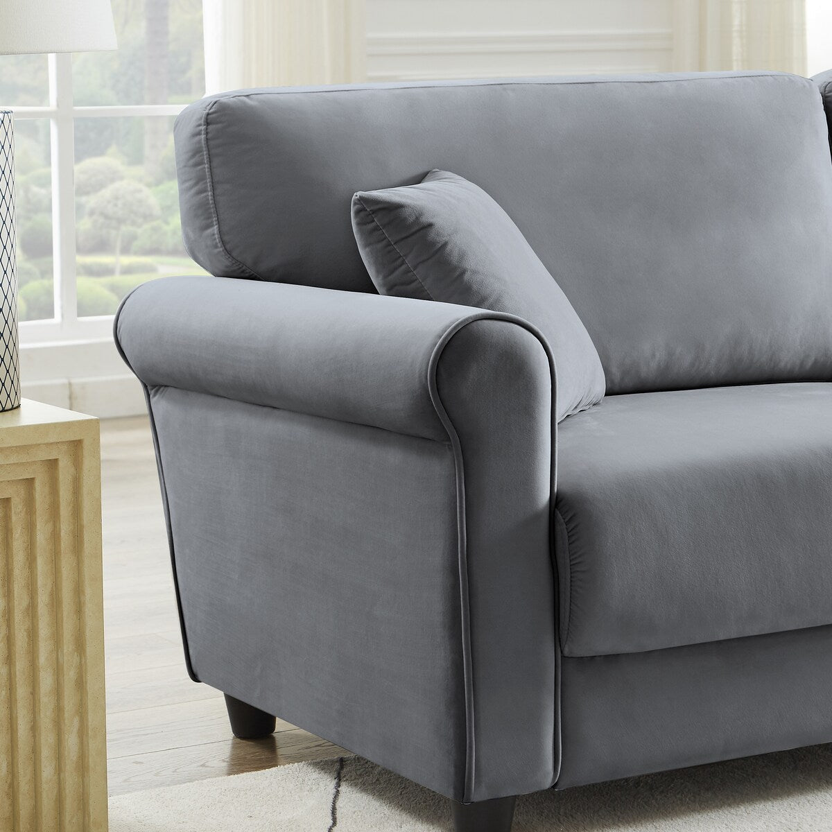 Classic Velvet Sofa Couch with Hardwood Frame, Upholstered Couch, Rounded Arms