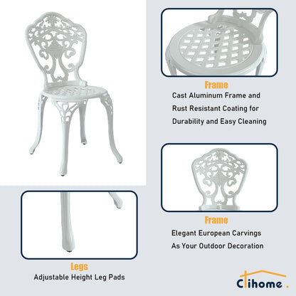 Clihome 3-Piece Cast Aluminum Outdoor Patio Rust-Resistant Bistro Set