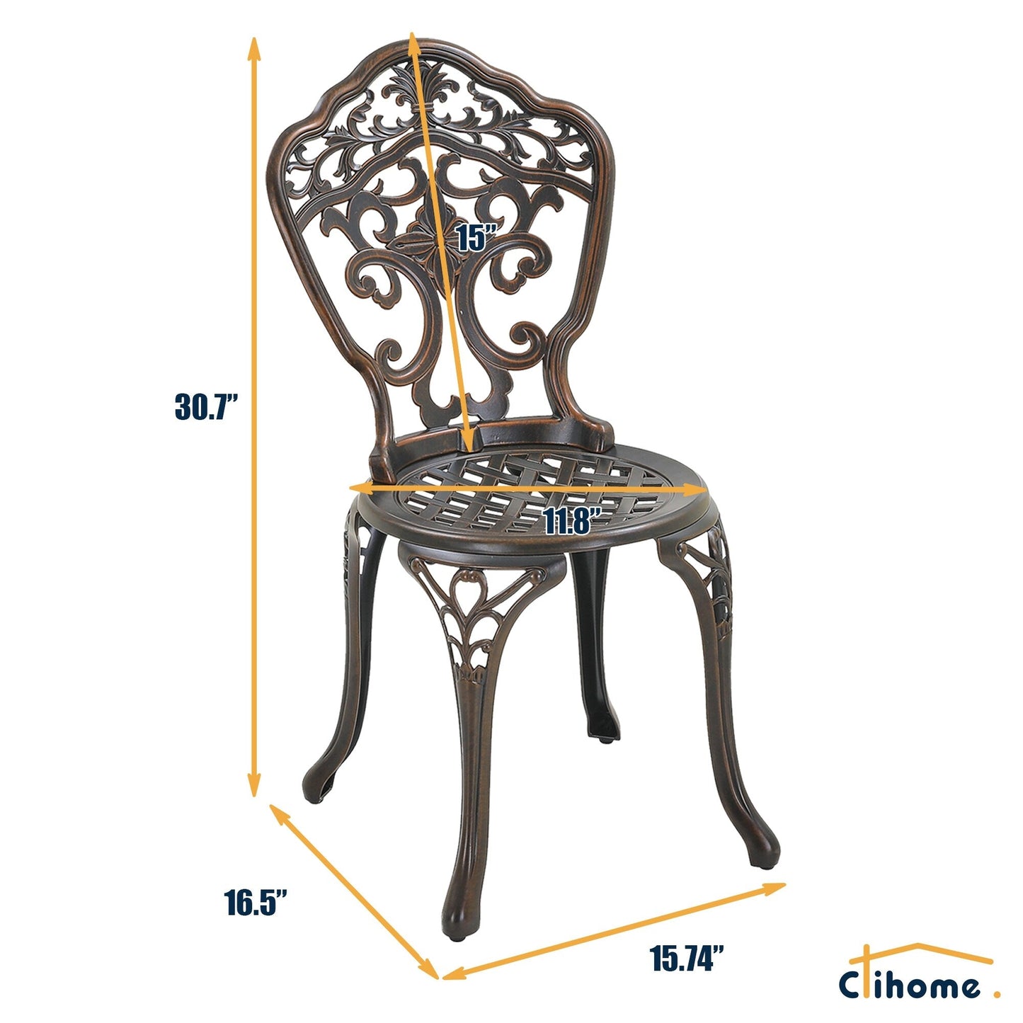 Clihome 3-Piece Cast Aluminum Outdoor Patio Rust-Resistant Bistro Set