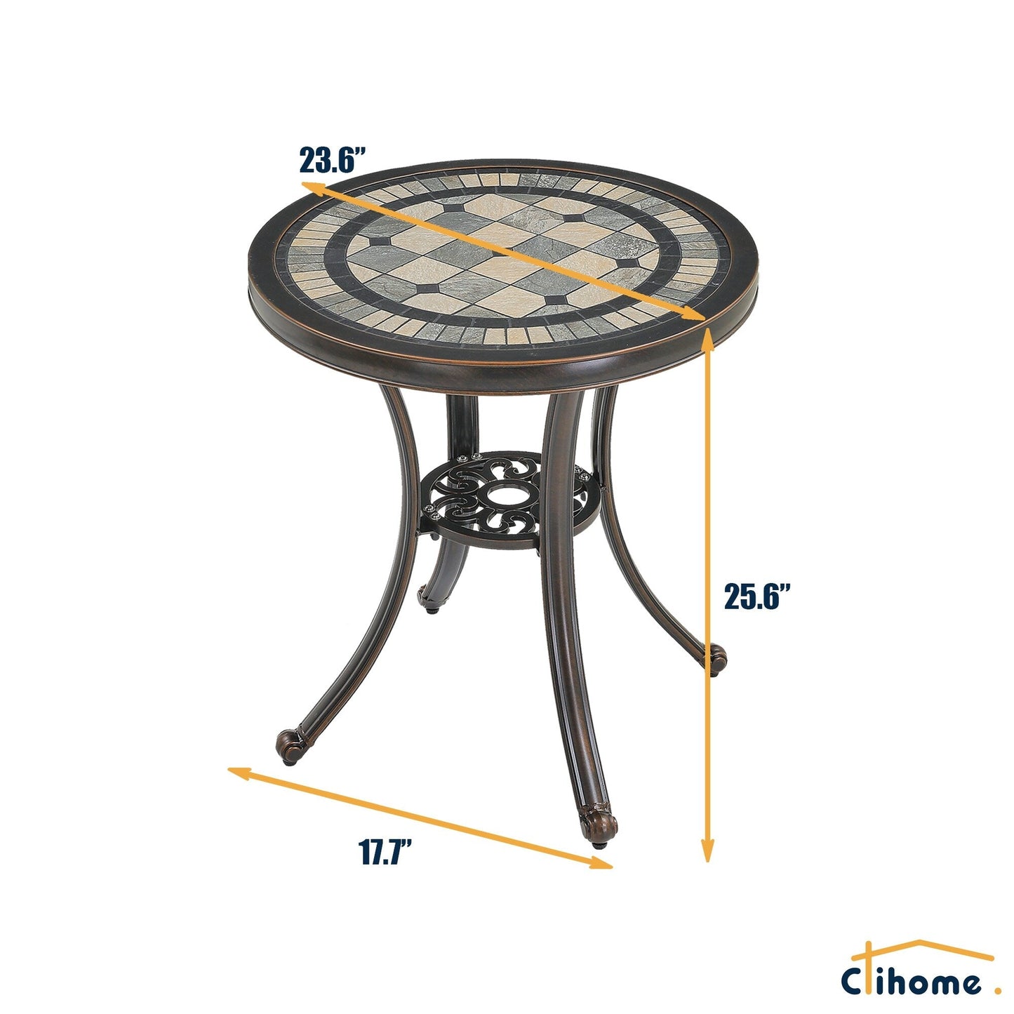 Clihome 3-Piece Cast Aluminum Outdoor Patio Rust-Resistant Bistro Set