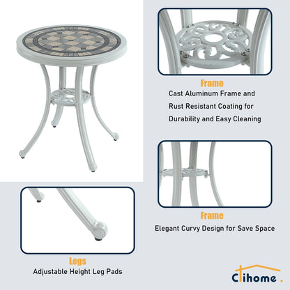 Clihome 3-Piece Cast Aluminum Outdoor Patio Rust-Resistant Bistro Set