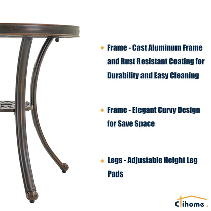Clihome 3-Piece Cast Aluminum Outdoor Patio Rust-Resistant Bistro Set