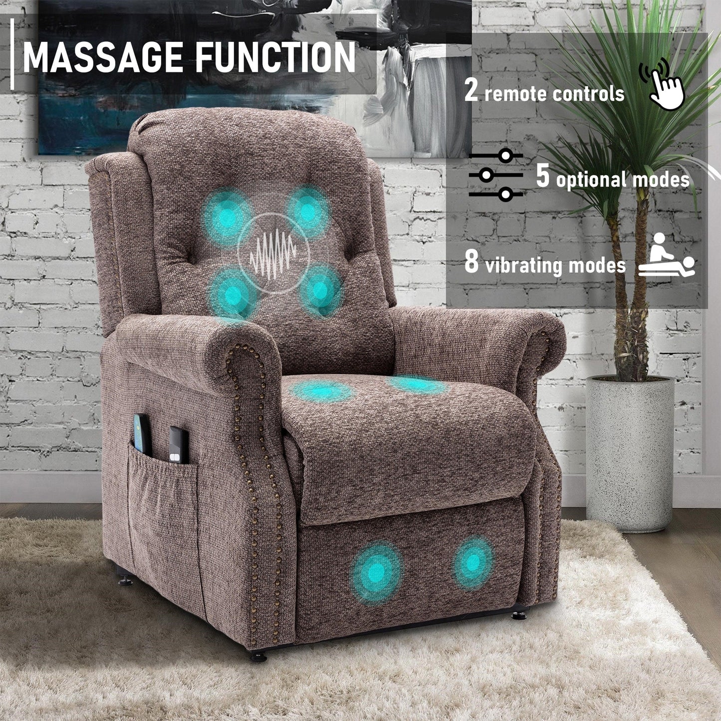 Clihome Chenille Knit Fabric Power-lift Recliner Chair with Massage