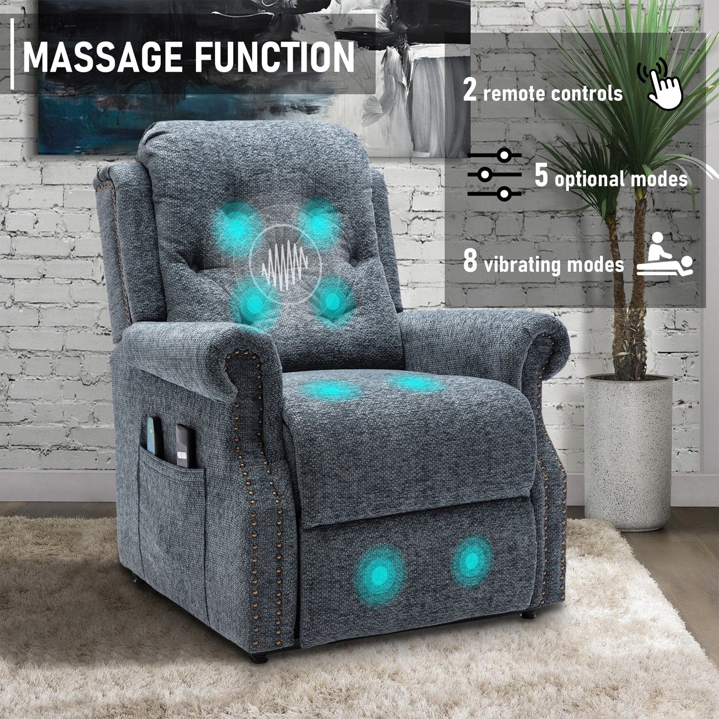 Clihome Chenille Knit Fabric Power-lift Recliner Chair with Massage