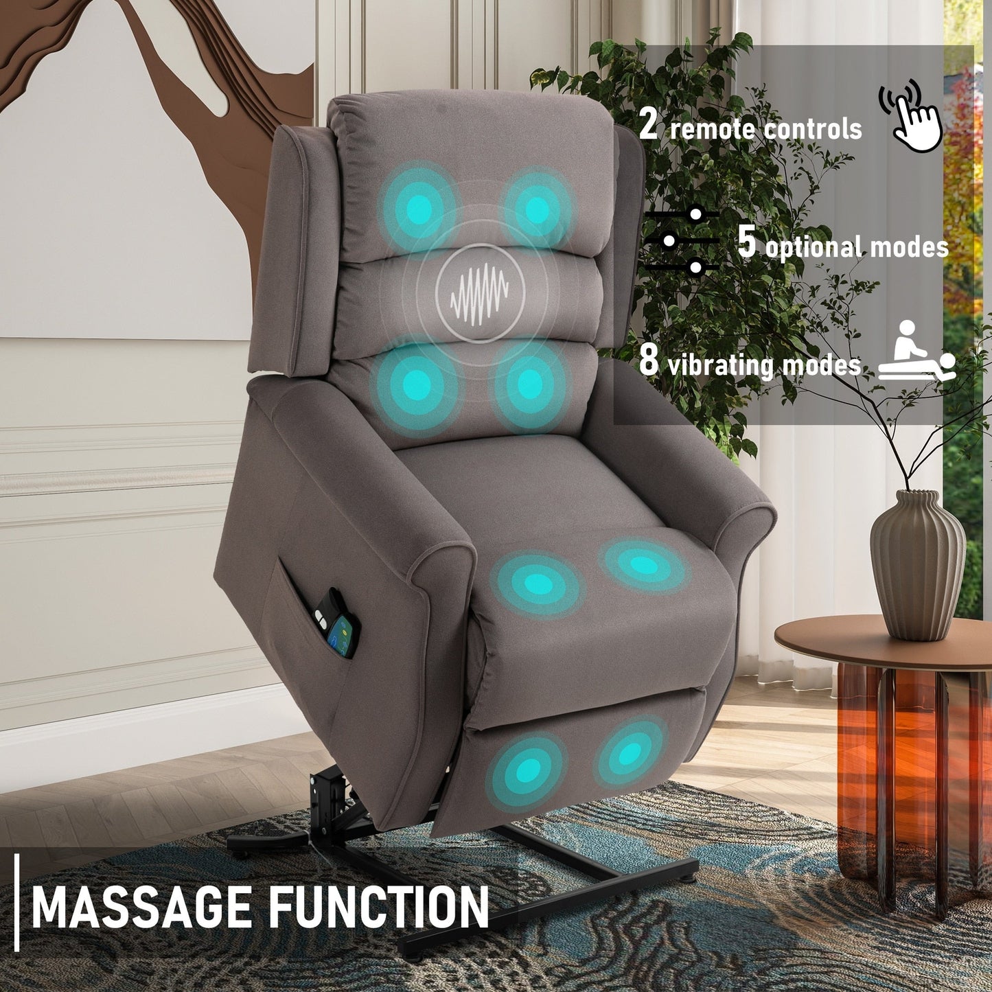 Clihome Chenille Fabric Power Lift Recliner Chair with Massage