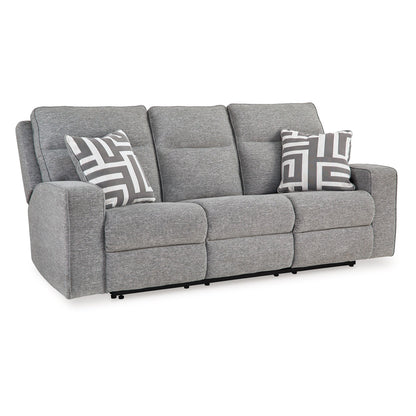 Cloe Power Reclining Sofa, Gray Performance Nuvella, 2 Pillows 88 Inch