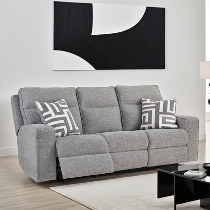 Cloe Power Reclining Sofa, Gray Performance Nuvella, 2 Pillows 88 Inch