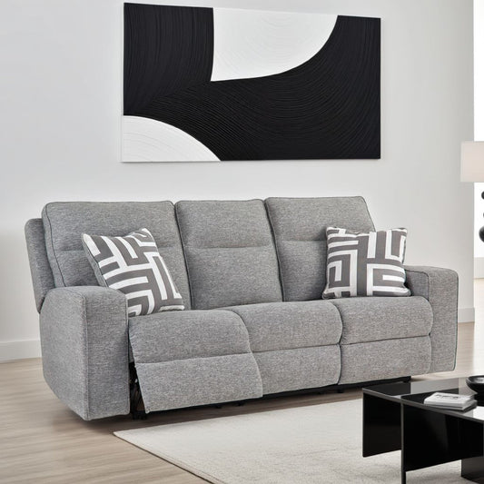 Cloe Power Reclining Sofa, Gray Performance Nuvella, 2 Pillows 88 Inch